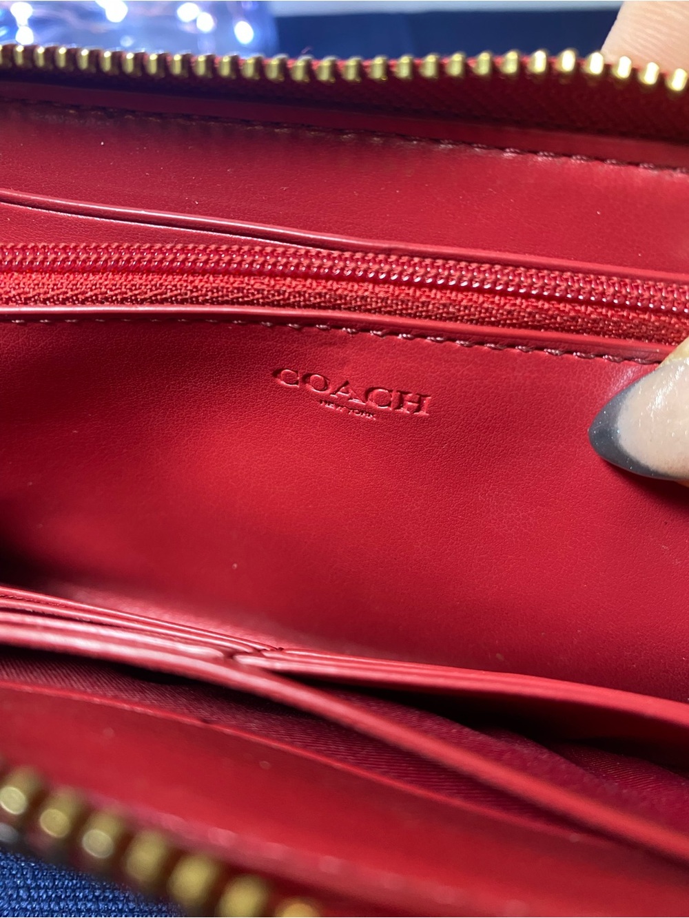 Coach Brown Signature Canvas Wallet with Red Trim - Picture 7 of 11